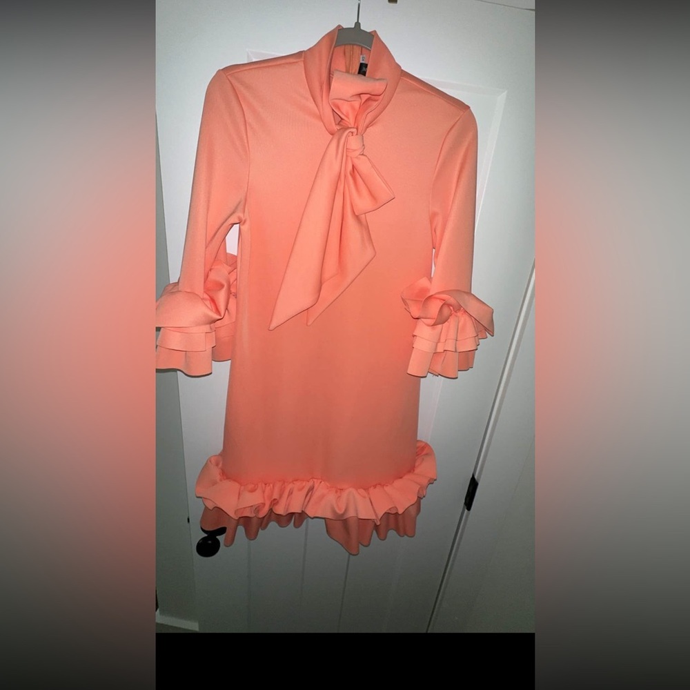 Peach Ruffle Dress scuba material